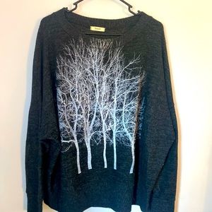 Cherish drop shoulder sweater with tree screen printed design